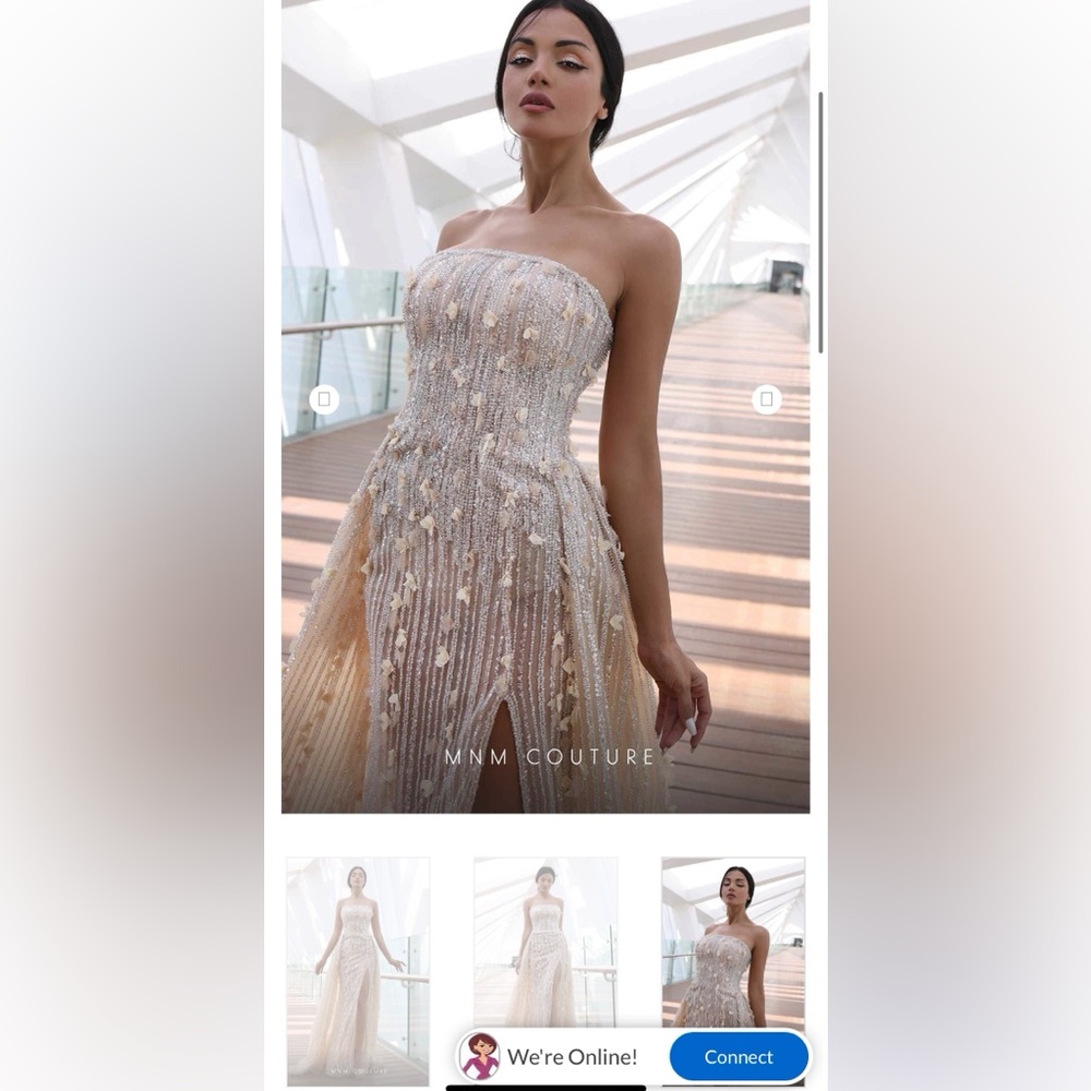 MNM couture style K4126 champagne beaded dress with overskirt